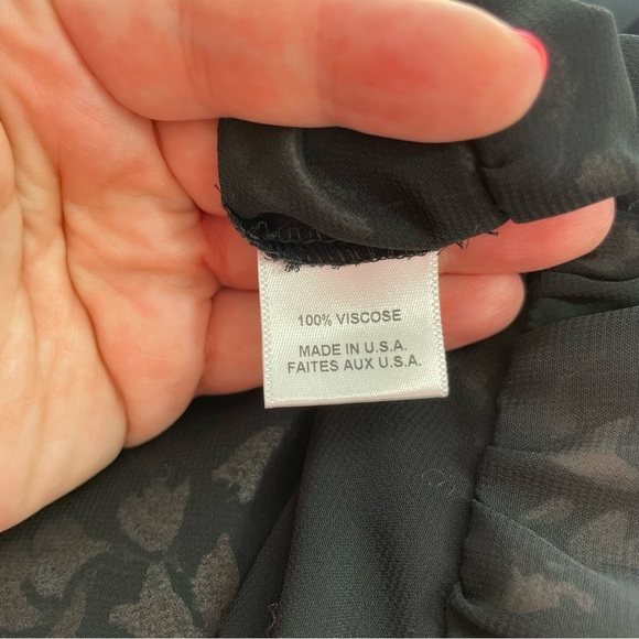 {MISA} Kateri Asymmetrical Black Floral Ruffle Tier Chiffon Maxi Dress, Size L - Picture 10 of 11